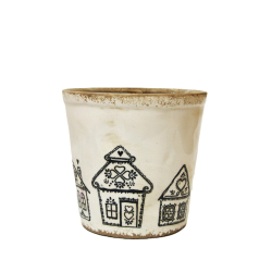 Osłonka ceramiczna szkliwiona Domki 16cm